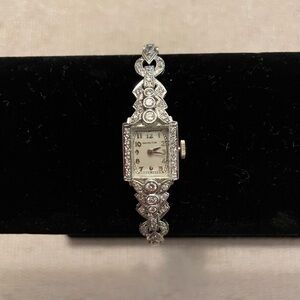 Vintage 14k white gold diamond encrusted watch